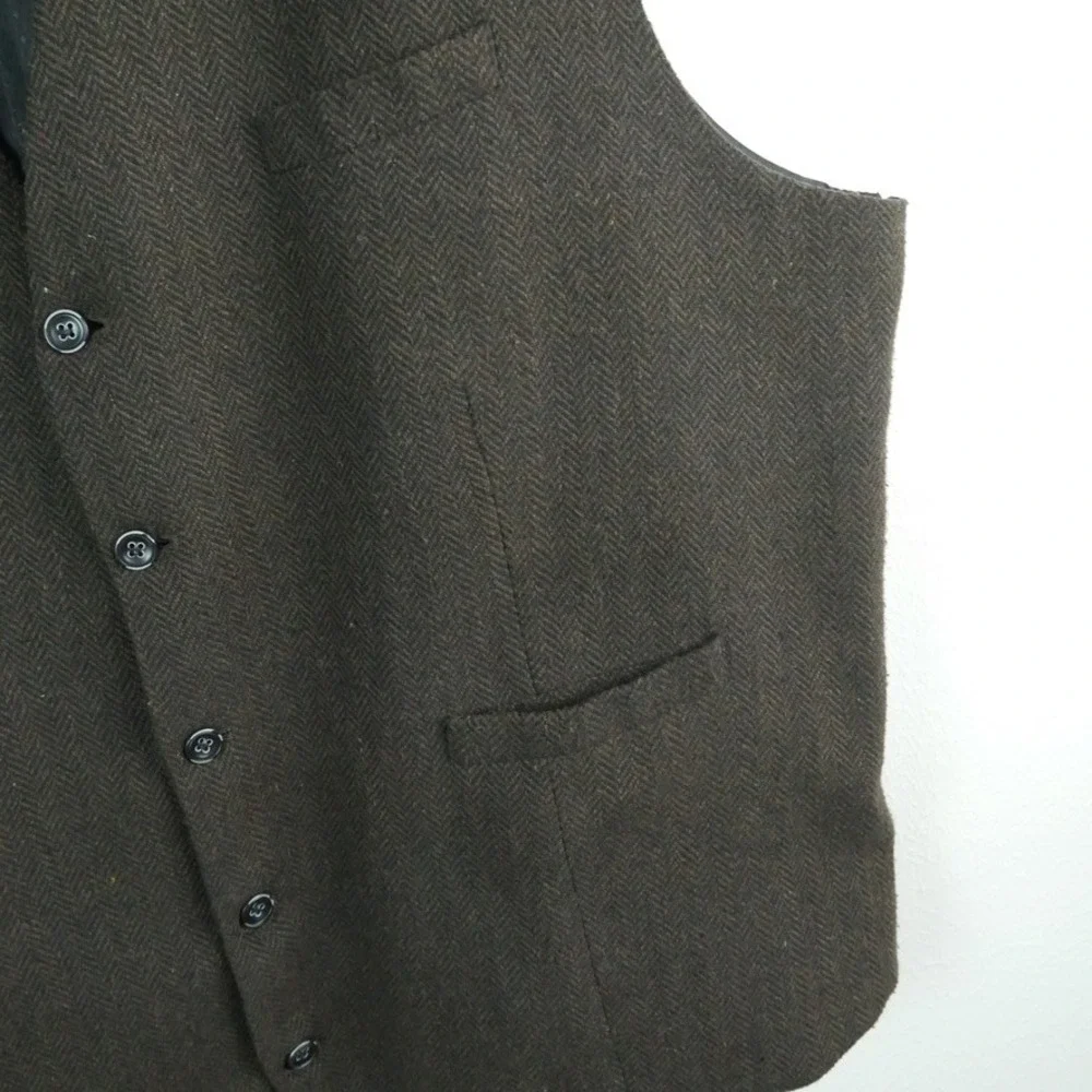 Celtic Ranchwear Mens Brown Herringbone Wool Blnd Vest 3XL Irish Waistcoat Tweed